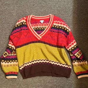 Sundance Catalog Senga Chunky Sweater Size L Colorful V Neck Multicolor